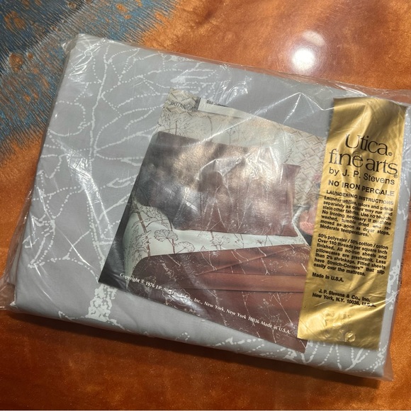 Vintage Utica by Stevens Percale Full flat Sheet Botanical Gray white print - Picture 2 of 5